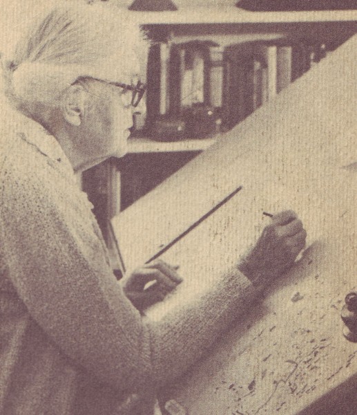 May T. Watts at drawing board